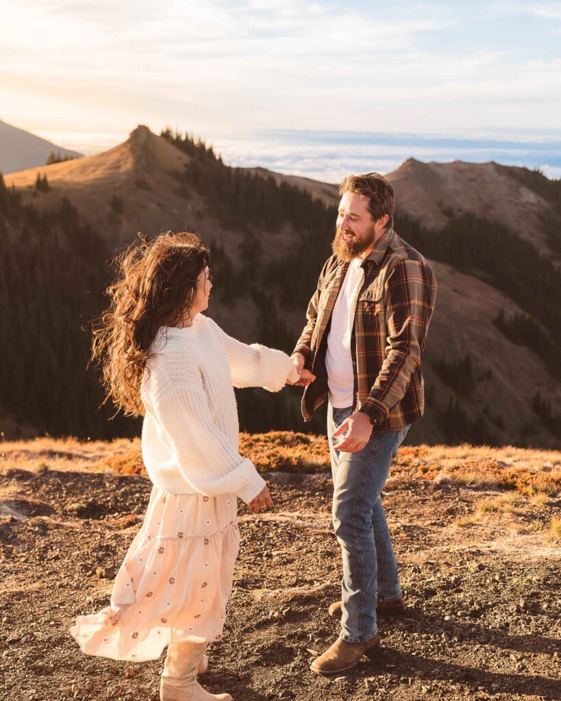 Couple at Hurricane Ridge during Olympic National Park engagement session